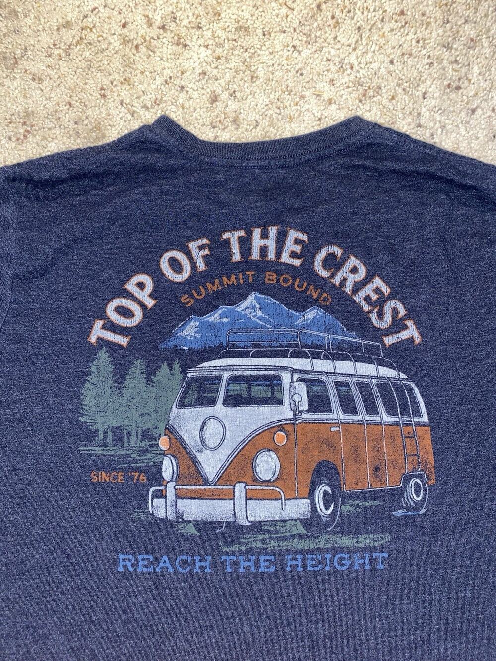 Bass Company Mens Small Distressed Wanderer Camping Graphic Tee VW Van Shirt